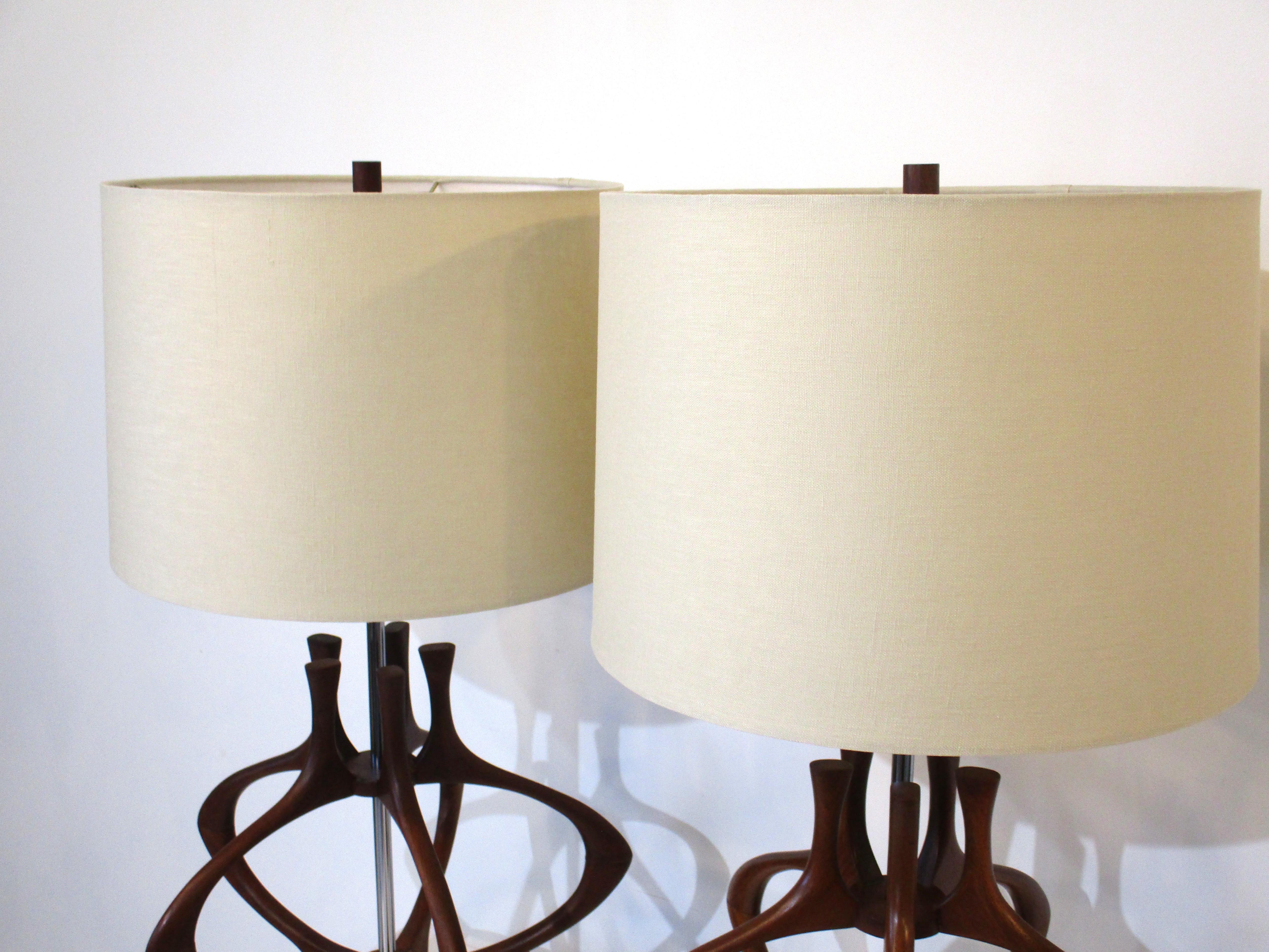 Modeline Danish Styled Walnut Table Lamps 3