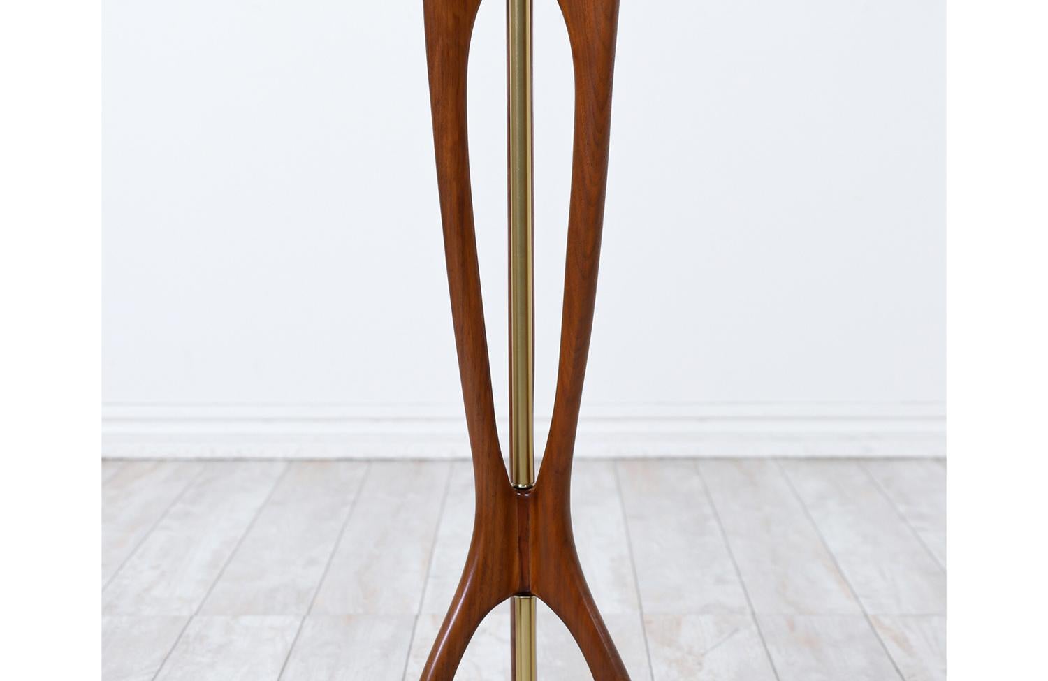 Expertly Restored - Modeline of California Sculpted Walnut & Brass Floor Lamp 2