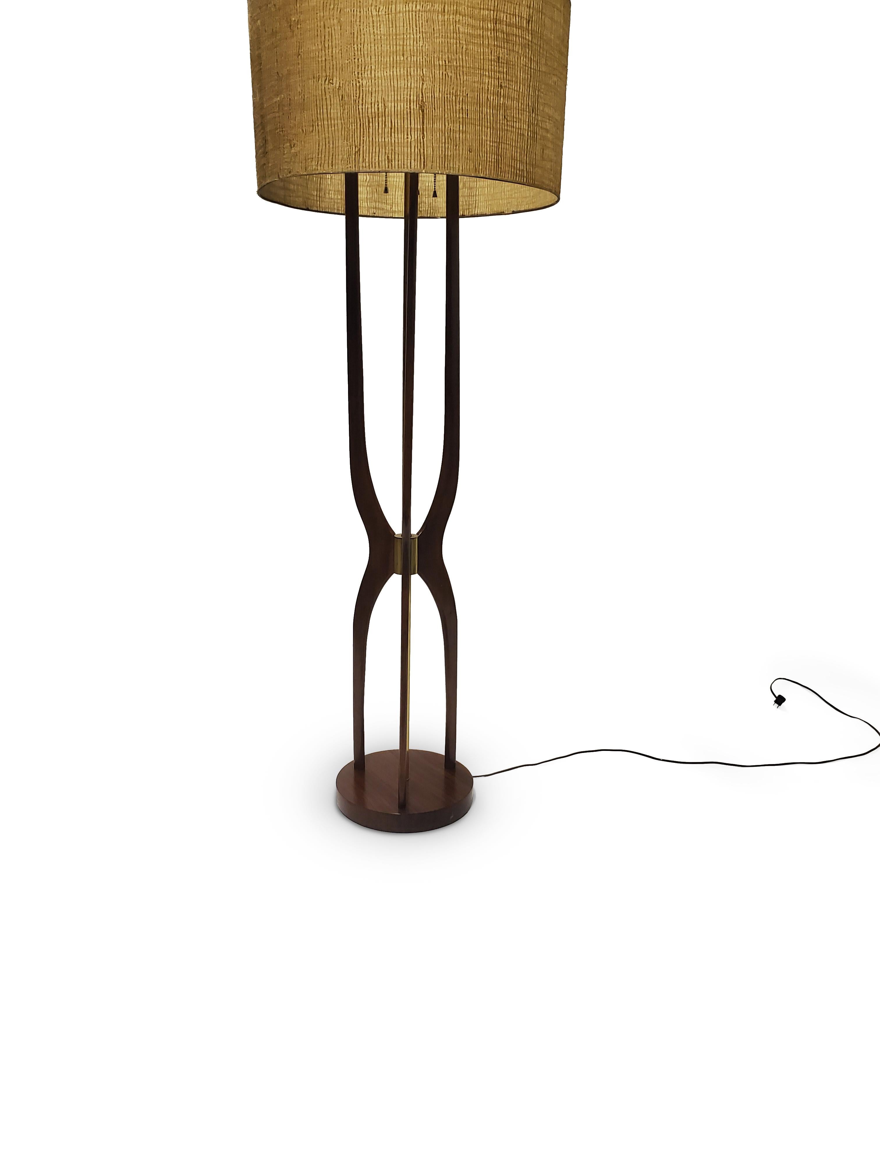 Mid-Century Modern Modeline of California Sculpted Walnut & Brass Floor Lamp 