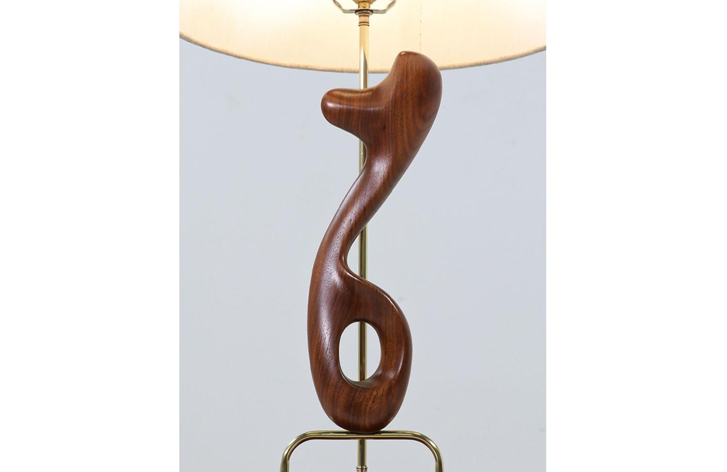 Mid-20th Century Expertly Restored - Modeline of California Sculpted Walnut & Brass Table Lamps For Sale