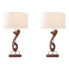 Modeline of California Sculpted Walnut & Brass Table Lamps