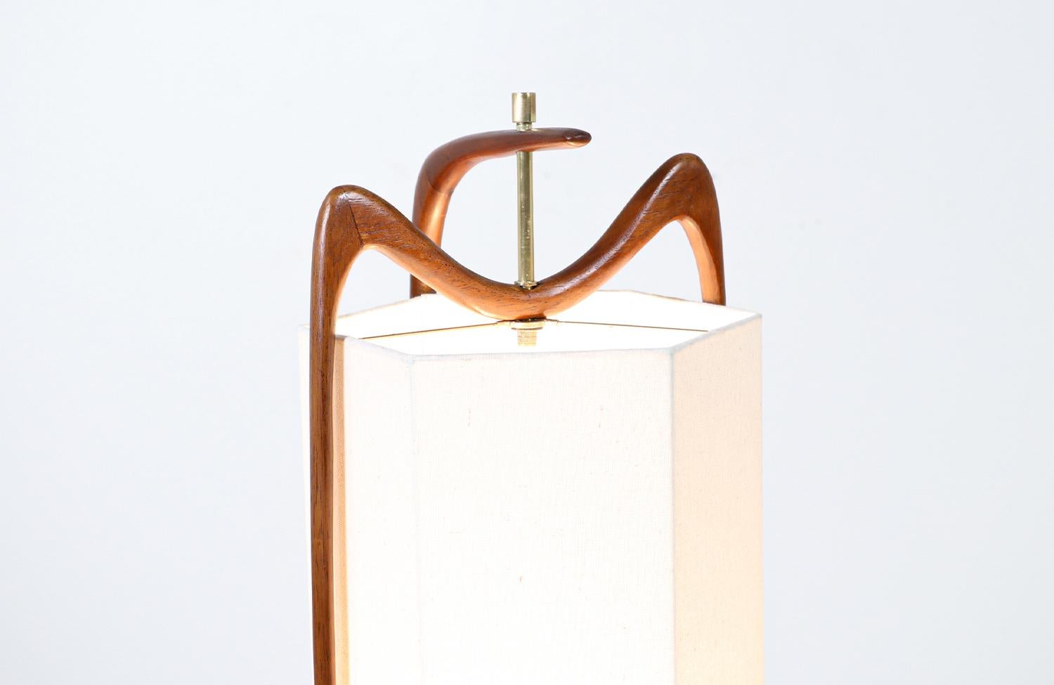 Modeline of California Sculpted Walnut Lamp with New Linen Shade 1