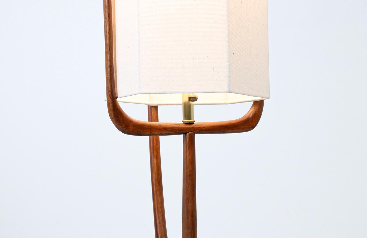 Modeline of California Sculpted Walnut Lamp with New Linen Shade 2