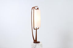Modeline of California Sculpted Walnut Lamp with New Linen Shade
