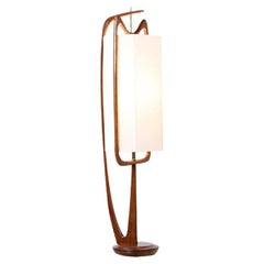 Modeline of California Sculpted Walnut Lamp with New Linen Shade