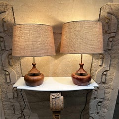 Modeline Sculptural Table Lamps Solid Walnut 1950s Modern Nakashima Style