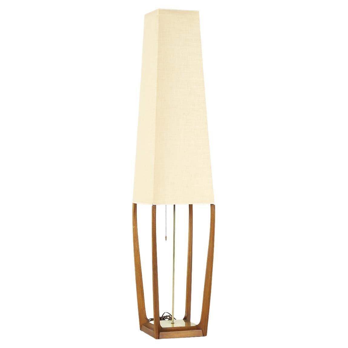 Modeline Style Midcentury Walnut and Brass Floor Lamp