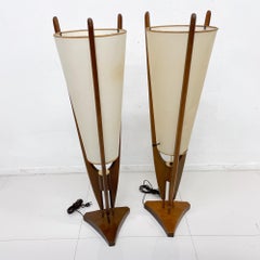 Modeline Teak Wood Floor Lamps Sculpted Design Adrian Pearsall 1960s Modern