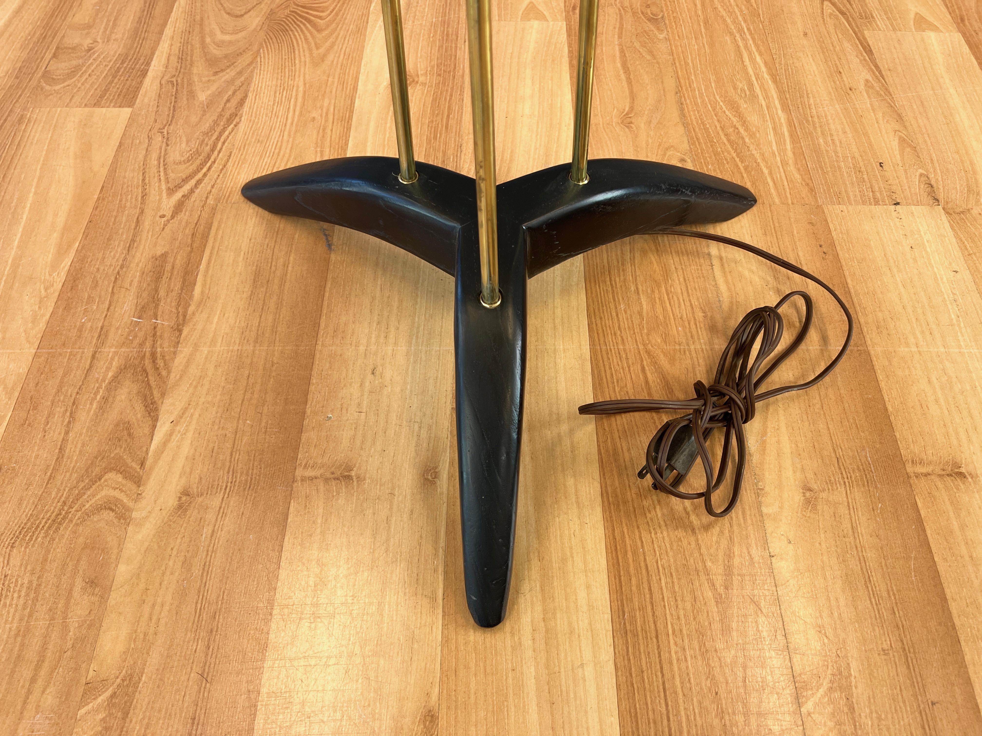 Modeline Tripod Floor Lamp with Fiberglass Saucer Shades, Brass, and Wood, 1950s 8
