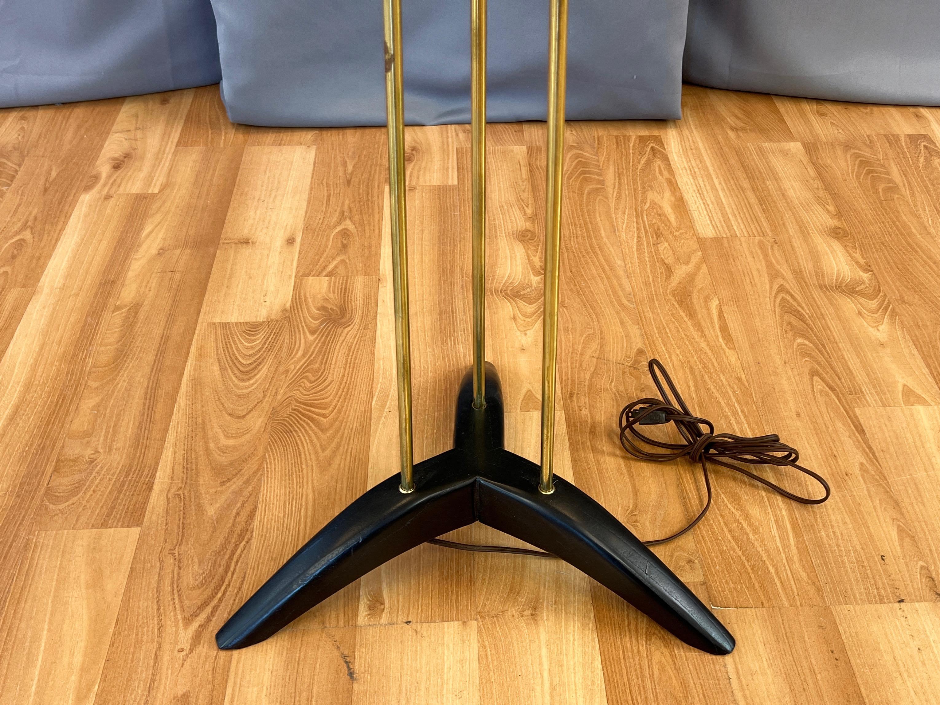 Modeline Tripod Floor Lamp with Fiberglass Saucer Shades, Brass, and Wood, 1950s 10