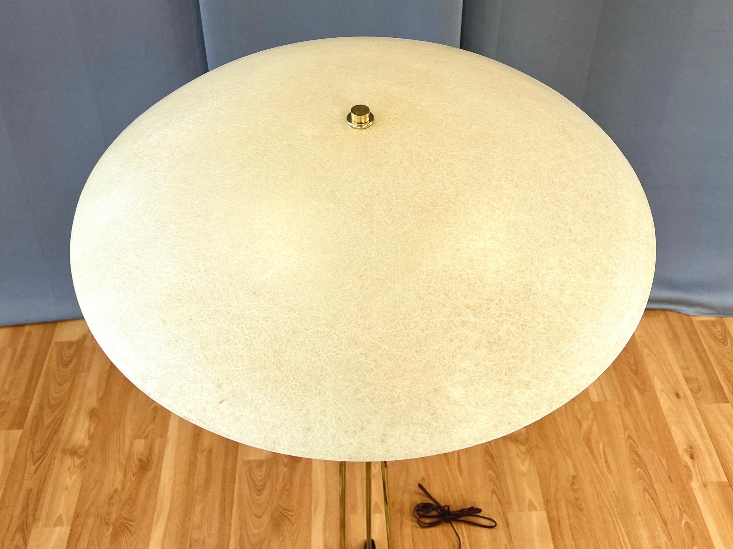 Modeline Tripod Floor Lamp with Fiberglass Saucer Shades, Brass, and Wood, 1950s 1