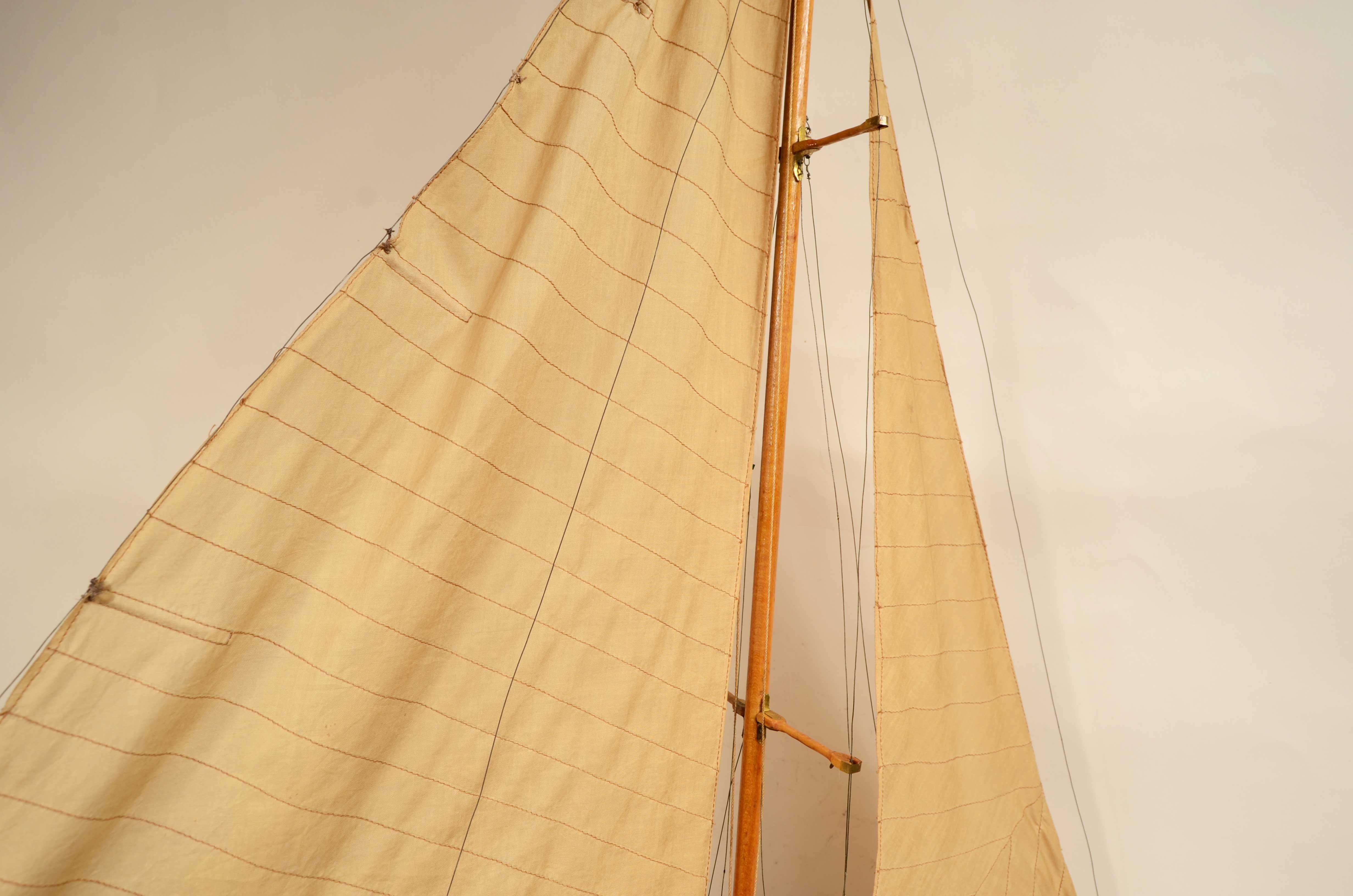 English scale model of recreational sloop with mainsail mast and jib  1930 For Sale 9