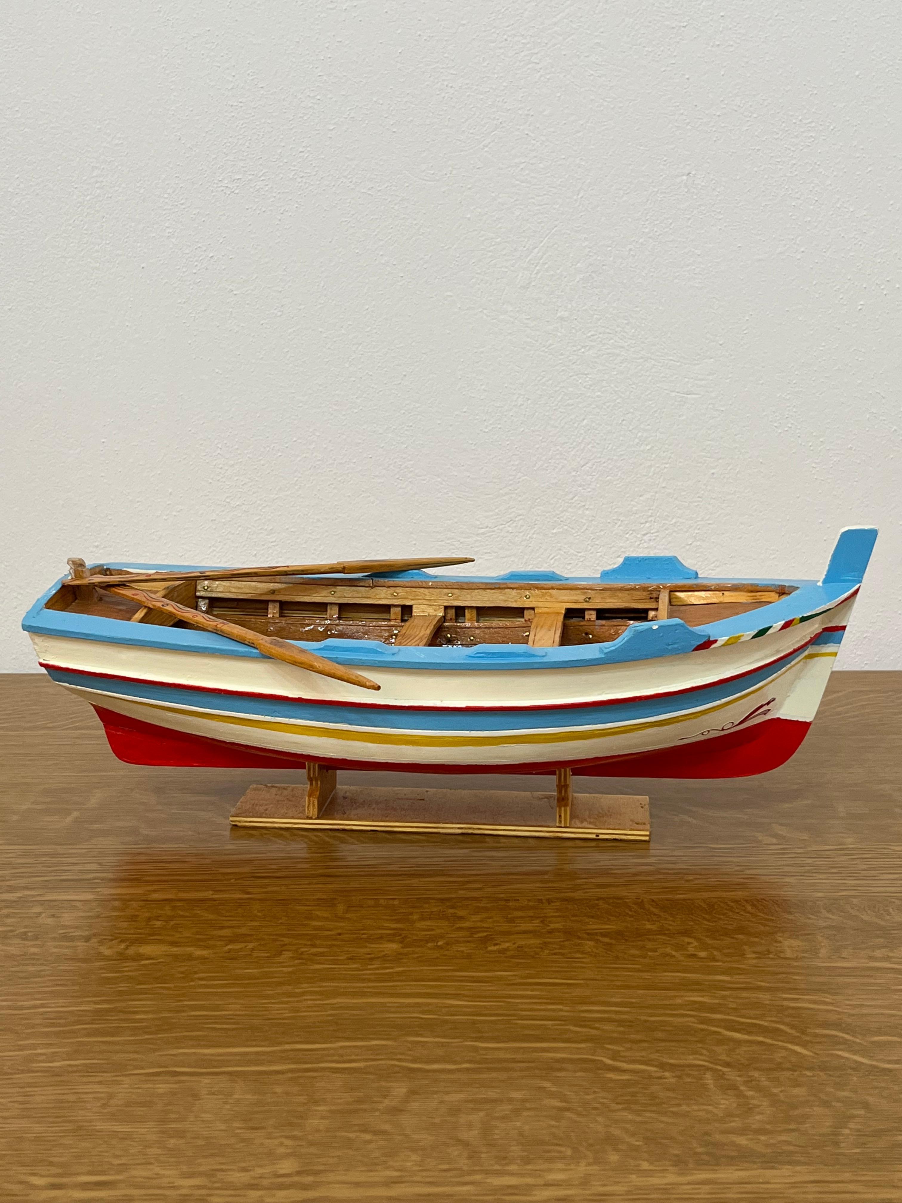 Miniature Model of Sicilian Fishing Boat, Handmade, 1980s For Sale 8