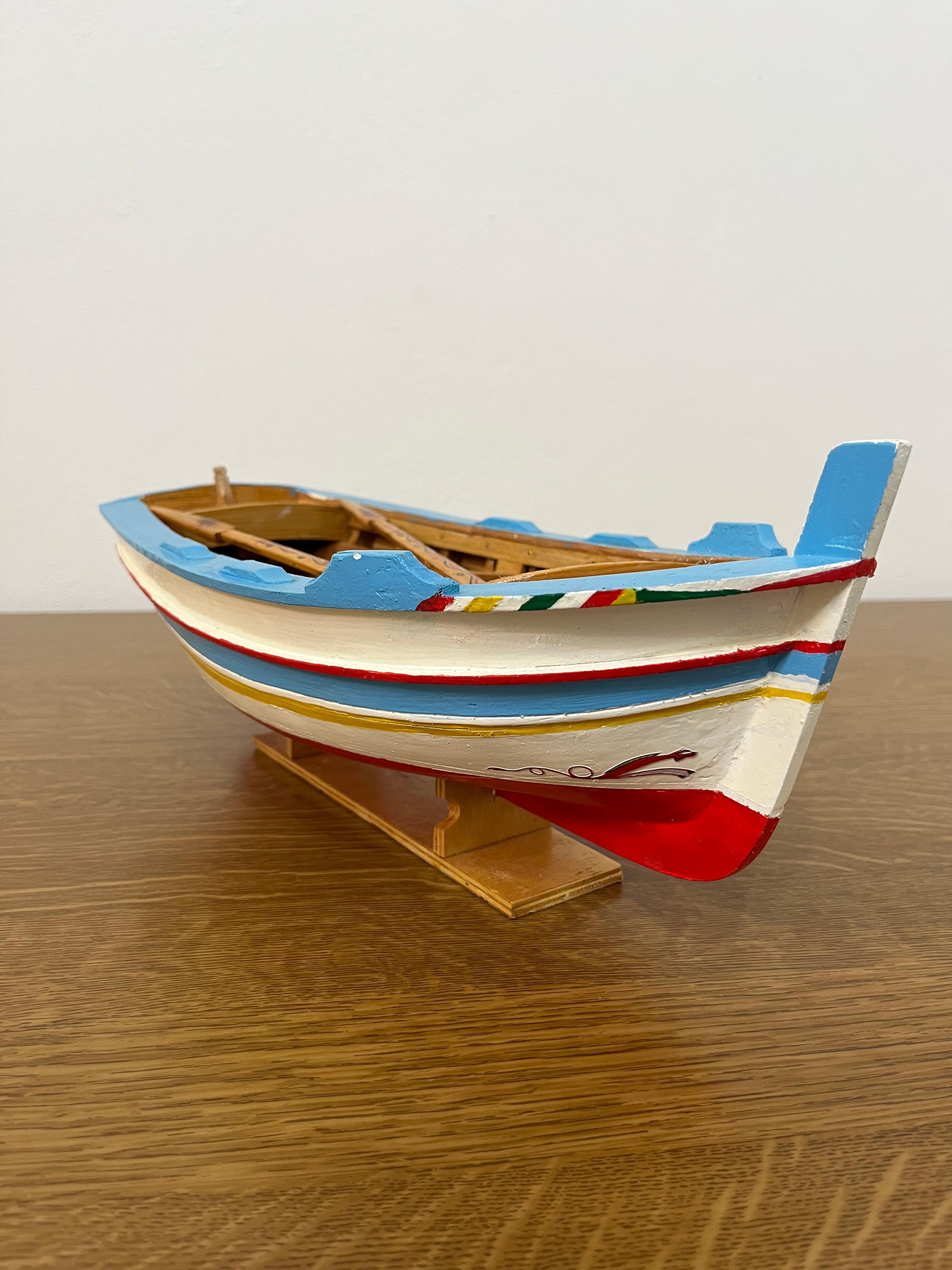 Italian Miniature Model of Sicilian Fishing Boat, Handmade, 1980s For Sale
