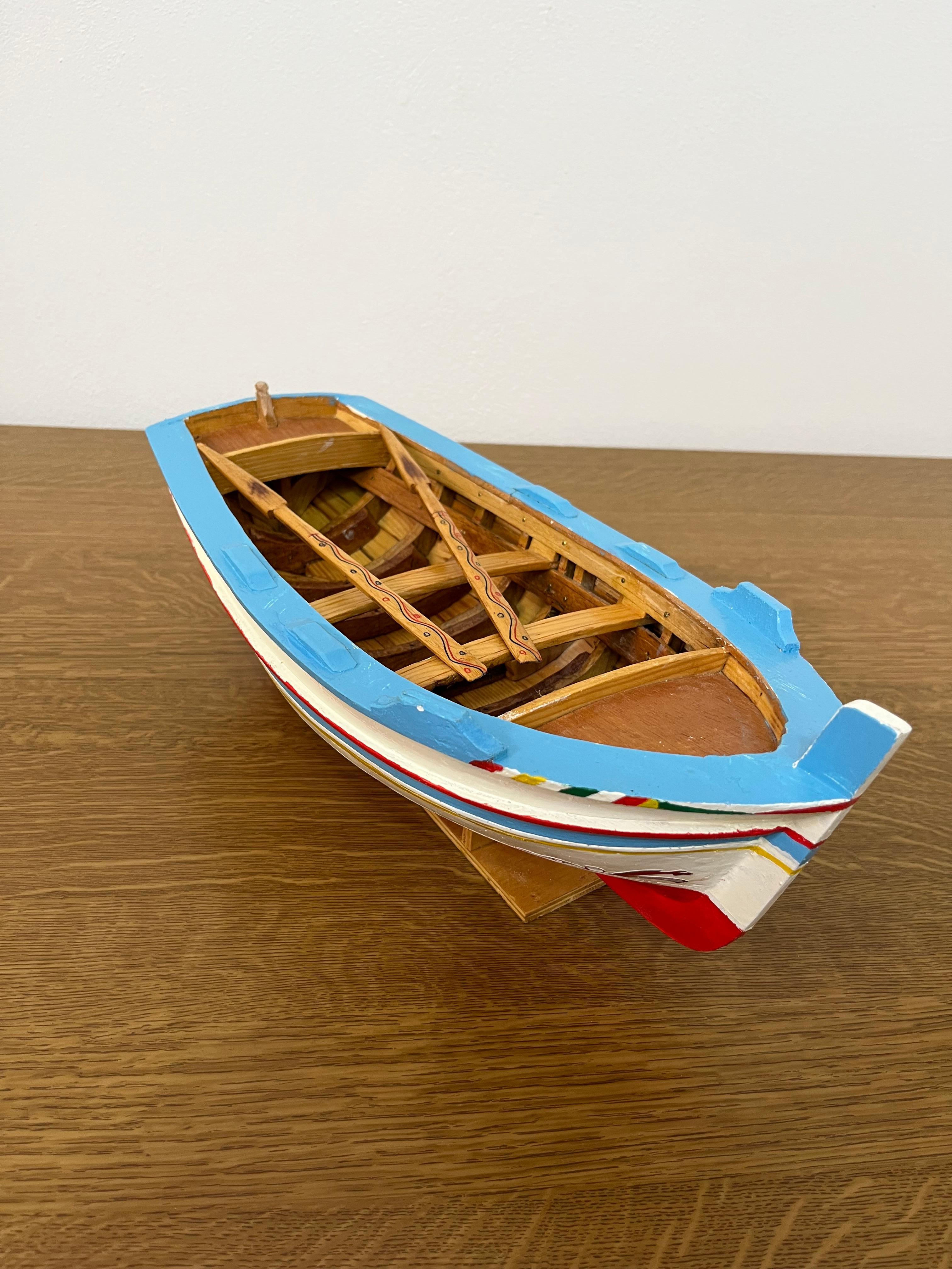 Italian Miniature Model of Sicilian Fishing Boat, Handmade, 1980s For Sale
