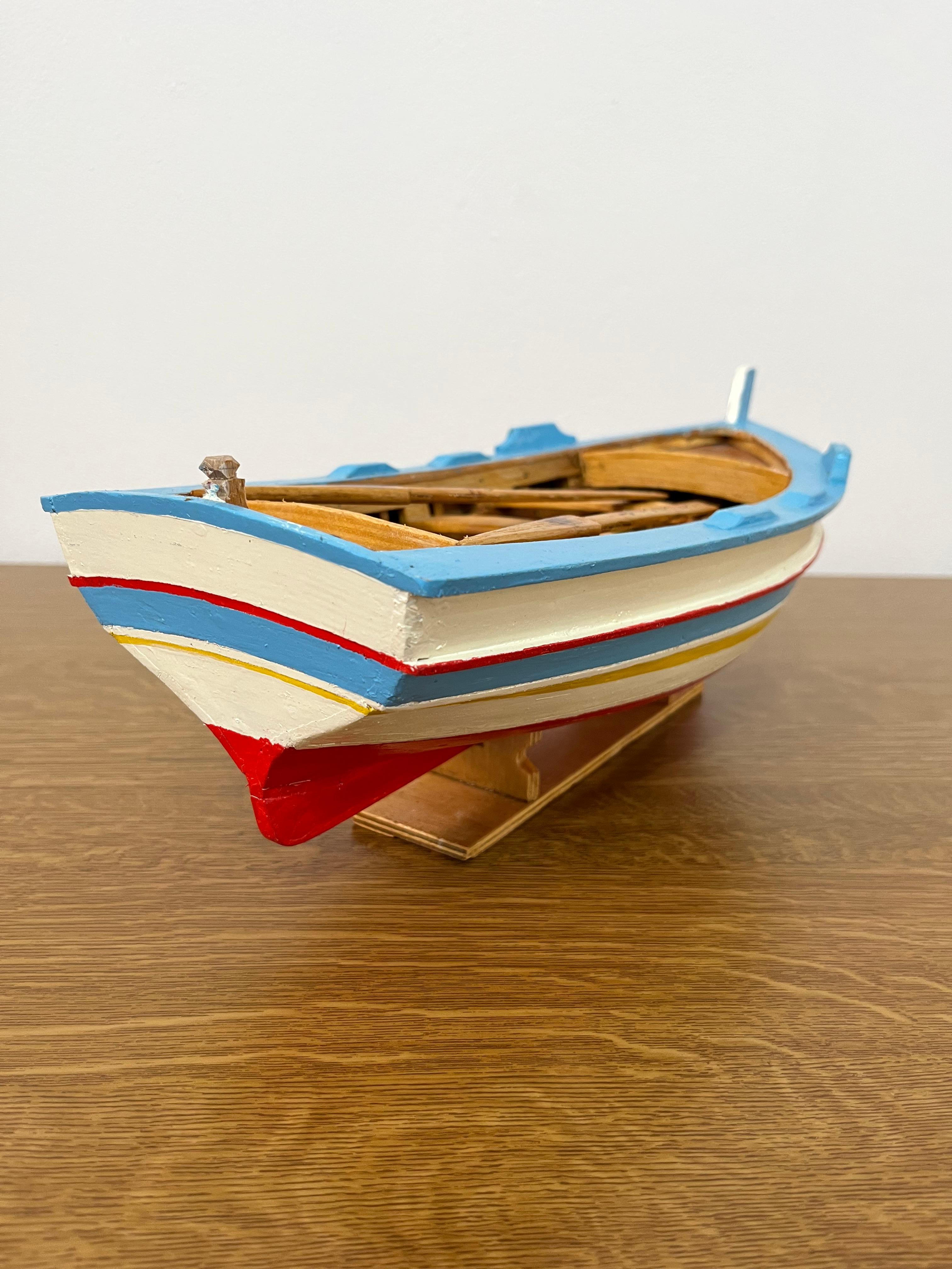 Miniature Model of Sicilian Fishing Boat, Handmade, 1980s In Good Condition For Sale In Palermo, IT