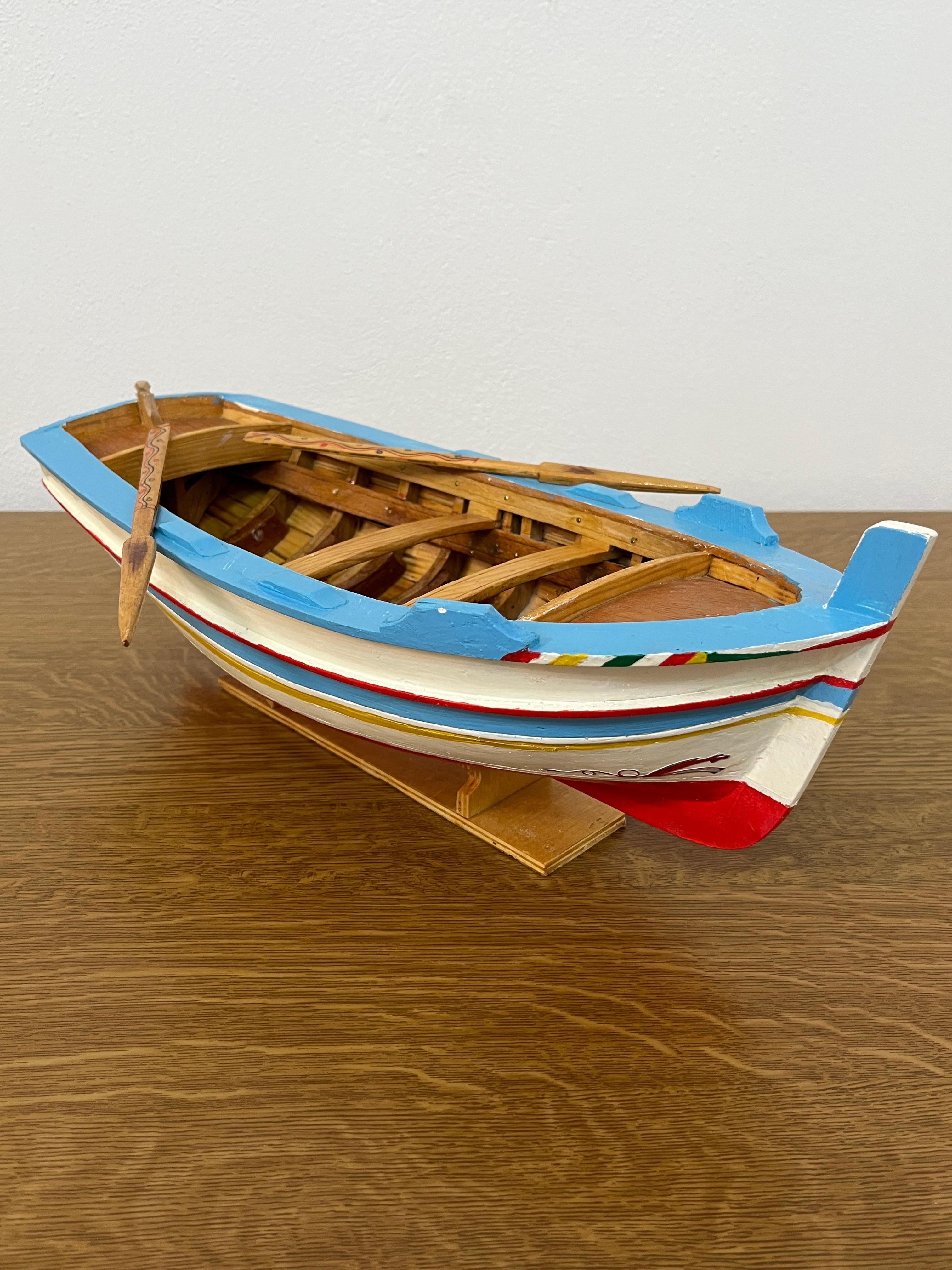 Beech Miniature Model of Sicilian Fishing Boat, Handmade, 1980s For Sale