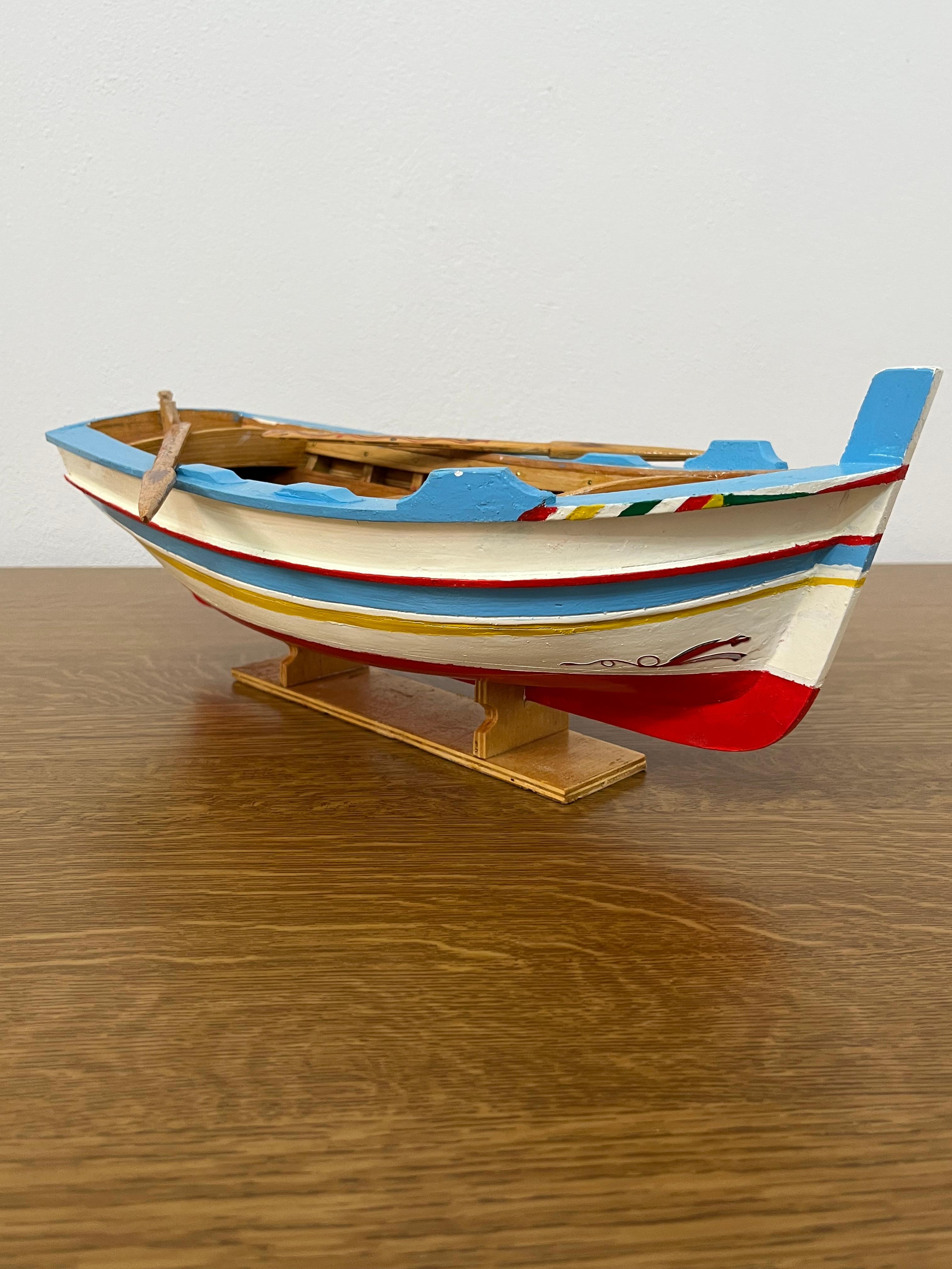 Beech Miniature Model of Sicilian Fishing Boat, Handmade, 1980s For Sale