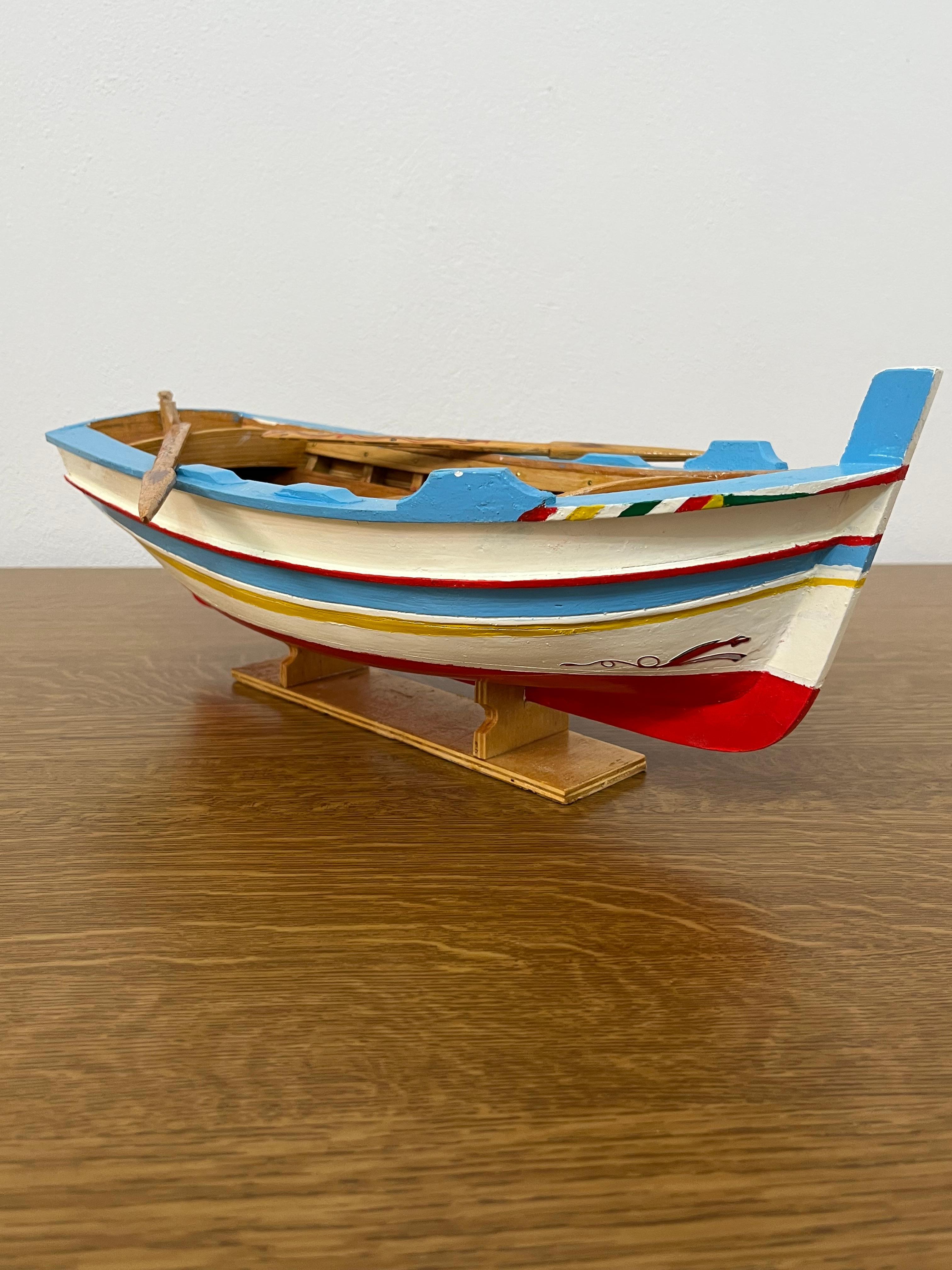 Late 20th Century Miniature Model of Sicilian Fishing Boat, Handmade, 1980s For Sale