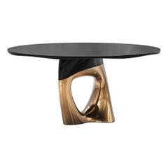 "Modena" Round Table with Bronze and Stainless Steel, Handmade, Istanbul