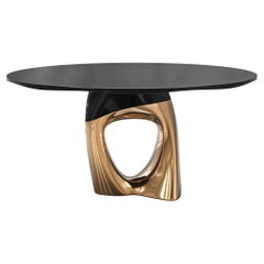 "Modena" Round Table with Bronze and Stainless Steel, Handmade, Istanbul