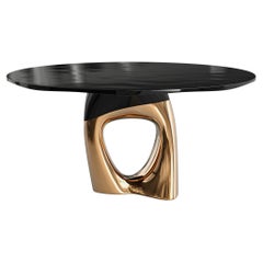 Mesa redonda "Módena" de bronce y acero inoxidable, hecha a mano, Estambul