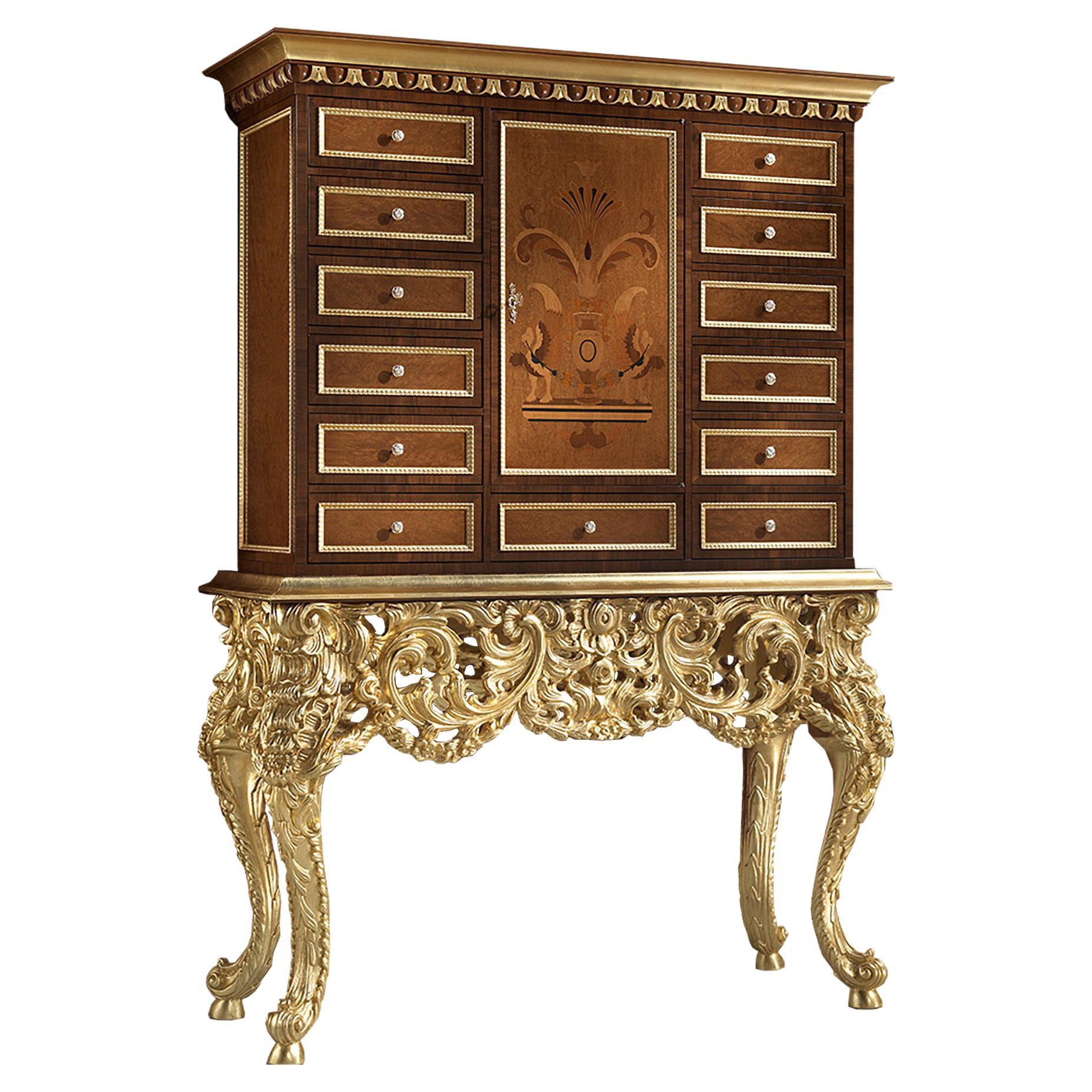 Modenese Gastone Coin Cabinet in Veneer and Gold Leaf For Sale