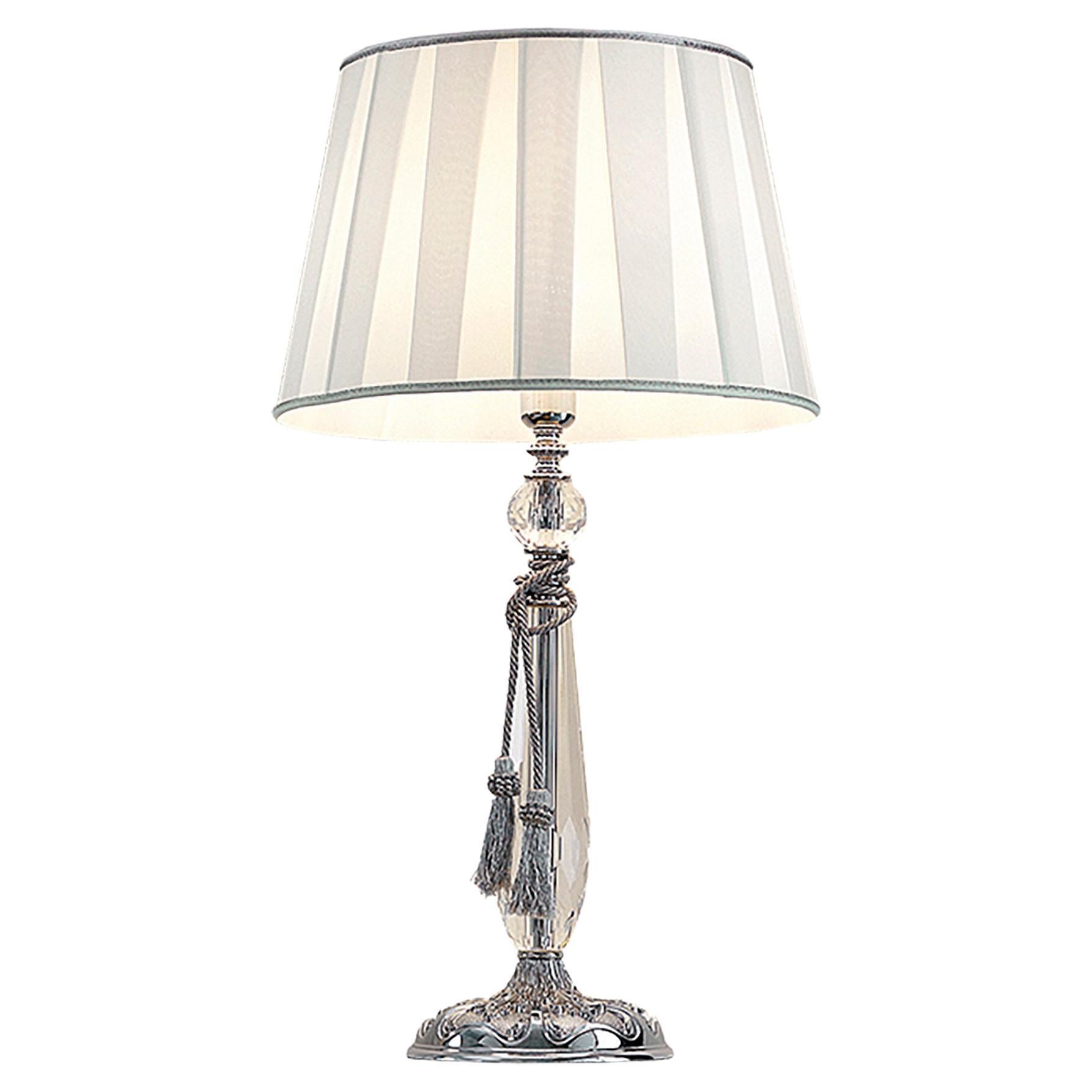 Modenesische Inneneinrichtungs-Tischlampe mit glänzendem Chrom-Finish und transparentem Glas
