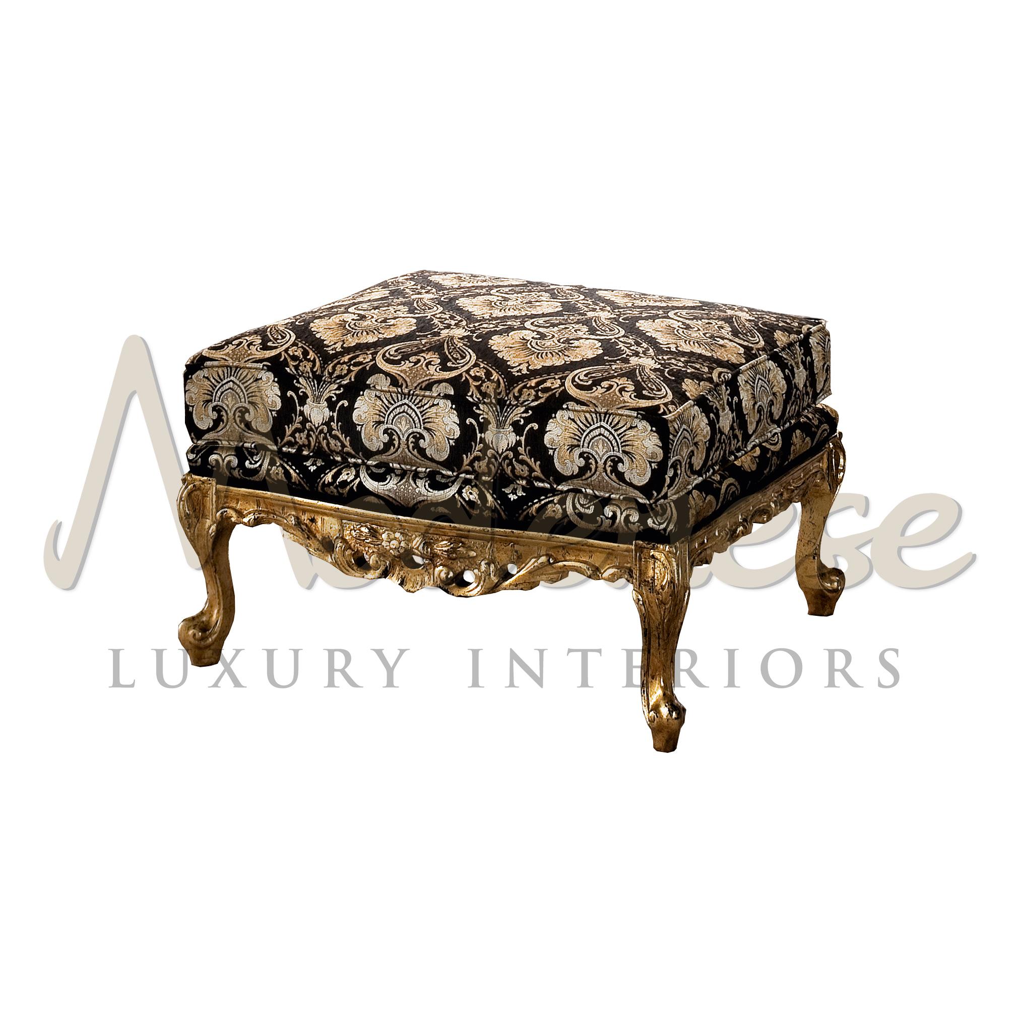 Italian Modenese Luxury Interiors Pouf in Dark Damascus and Gold Leaf Base For Sale