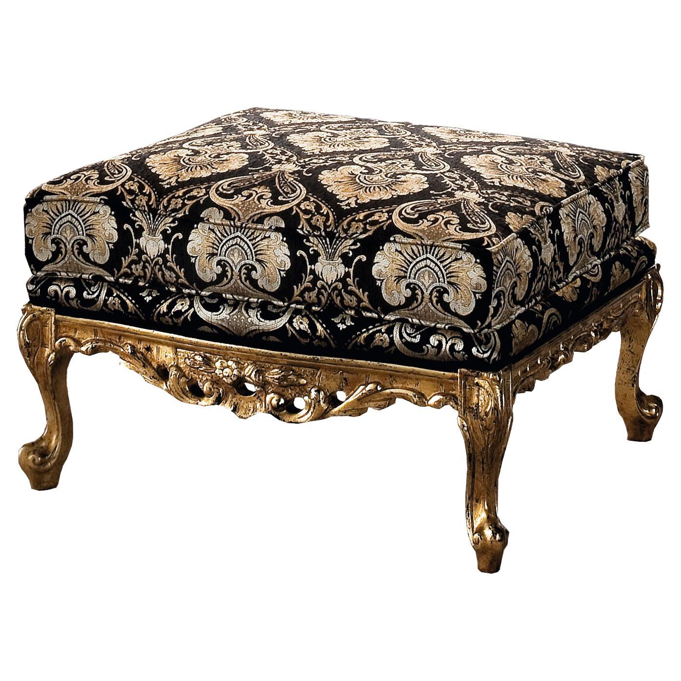 Modenese Luxury Interiors Pouf in Dark Damascus and Gold Leaf Base