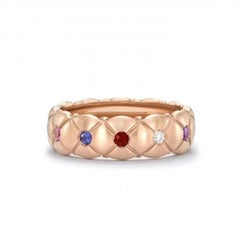 Moder Blue Pink Sapphire Ruby Diamond Rose 18K Gold Band Ring for Her
