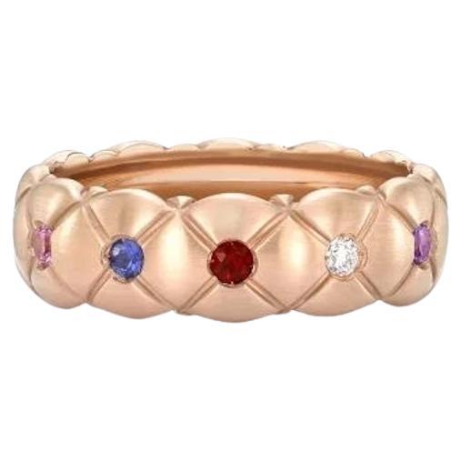 Moder Blue Pink Sapphire Ruby Diamond Rose 18K Gold Band Ring for Her For Sale