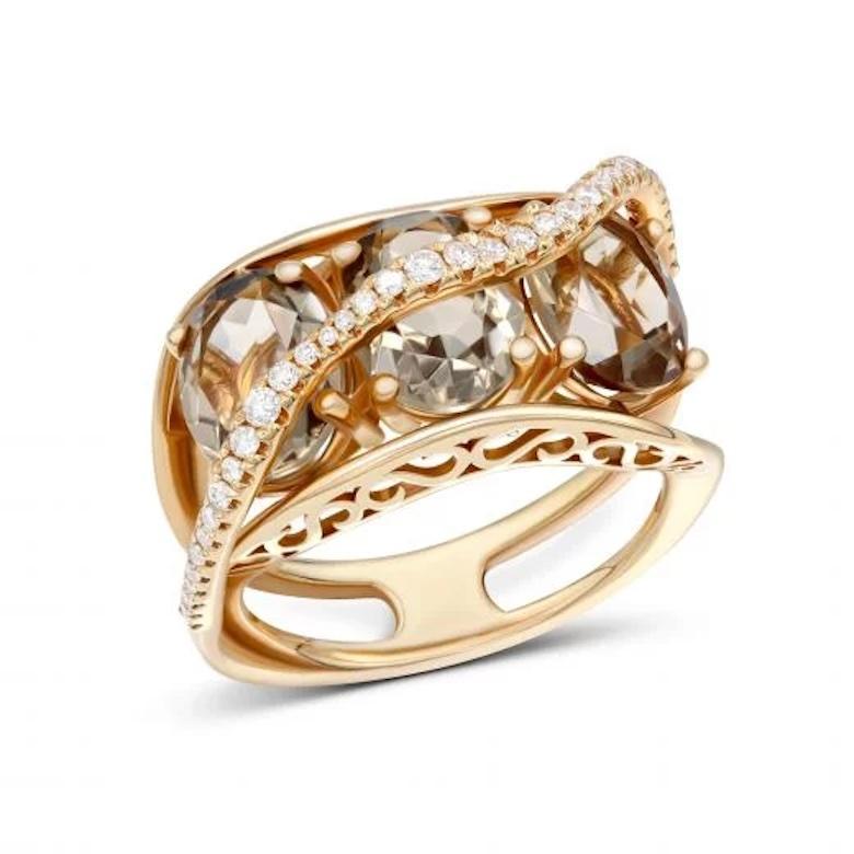 Modern Moder Quartz Diamond Rose 14K Gold Ring for Her For Sale