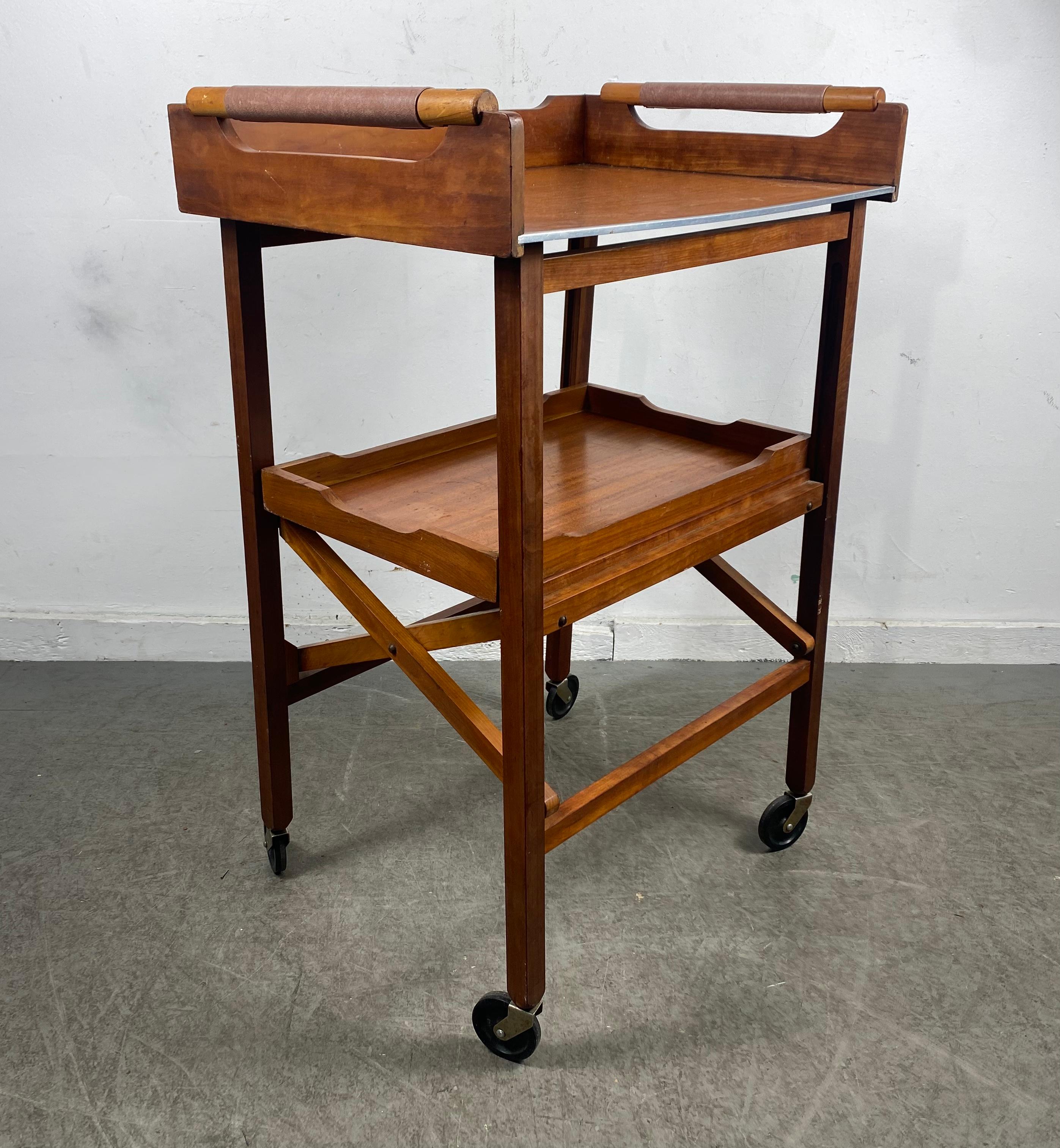 Danish Moderdernist Teak Collapsible Bar Cart /Serving Cart Attrib Johannes Andersen