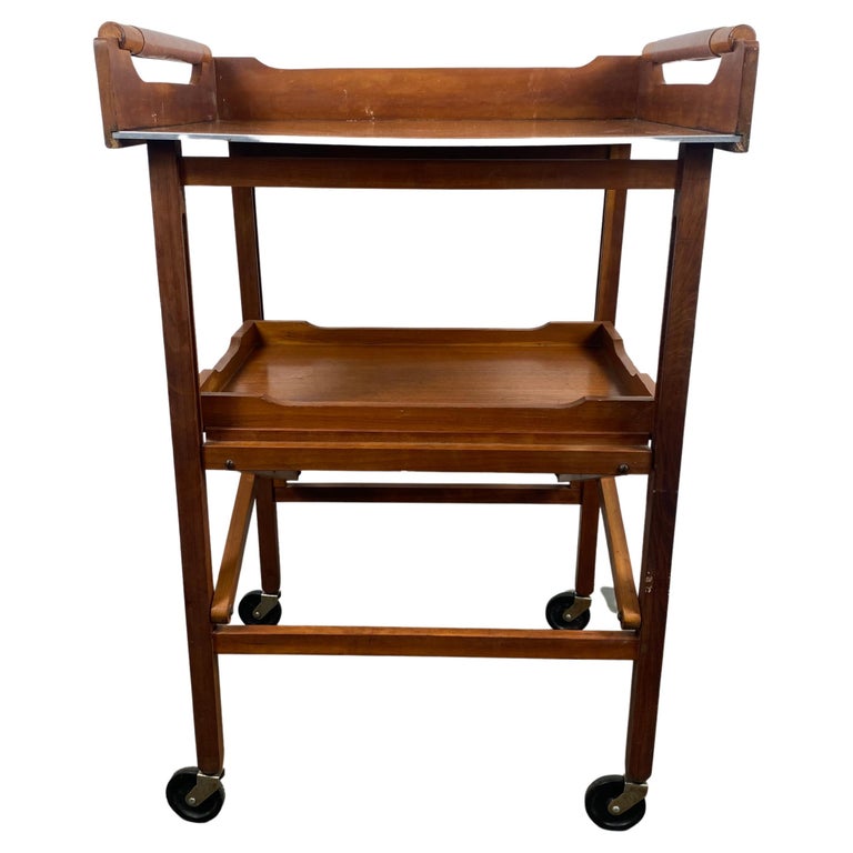 Moderdernist Teak Collapsible Bar Cart /Serving Cart Attrib Johannes