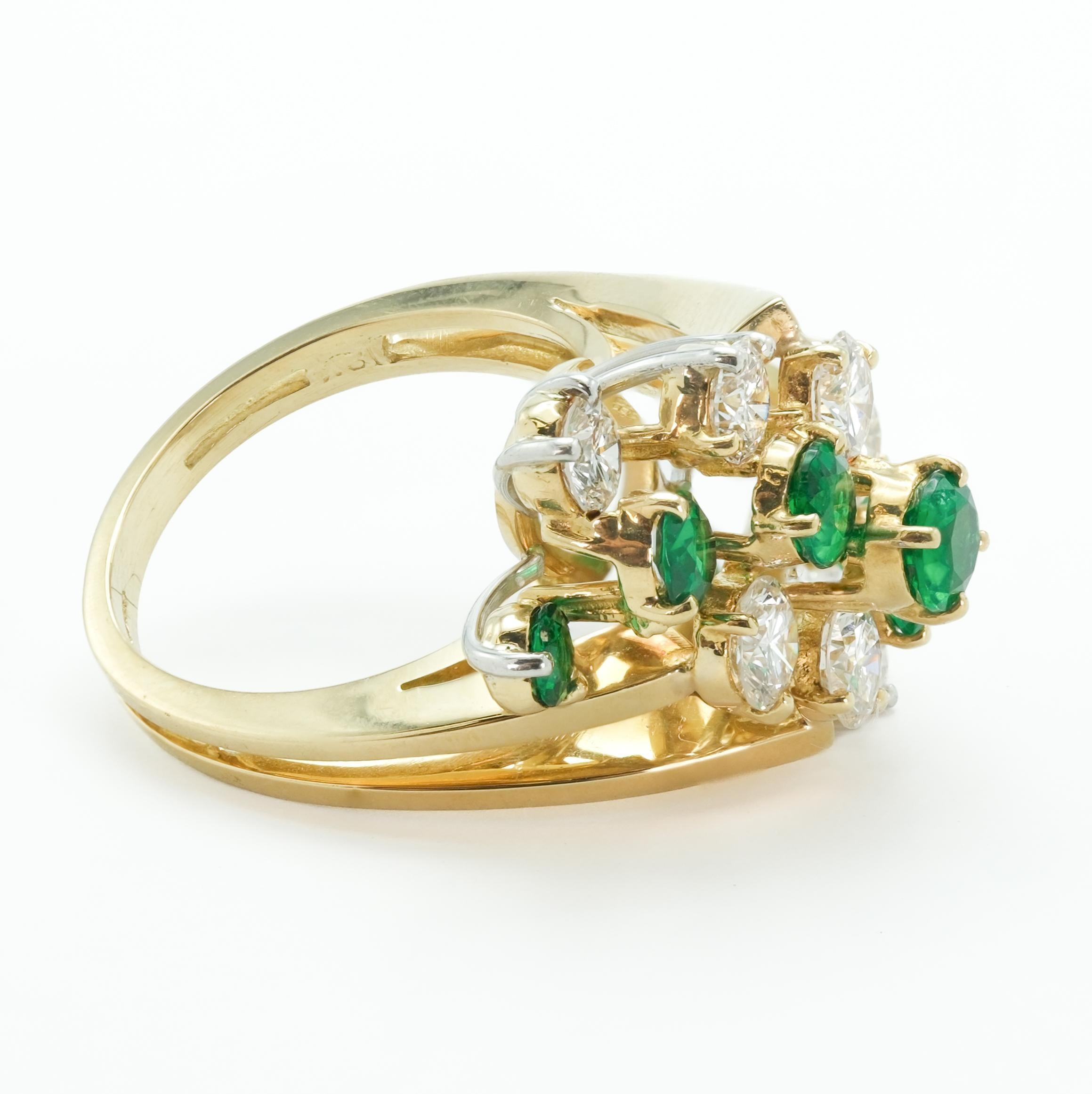 Modernist Moderist 18 Karat Kurt Wayne Ring with Emeralds and Diamonds For Sale