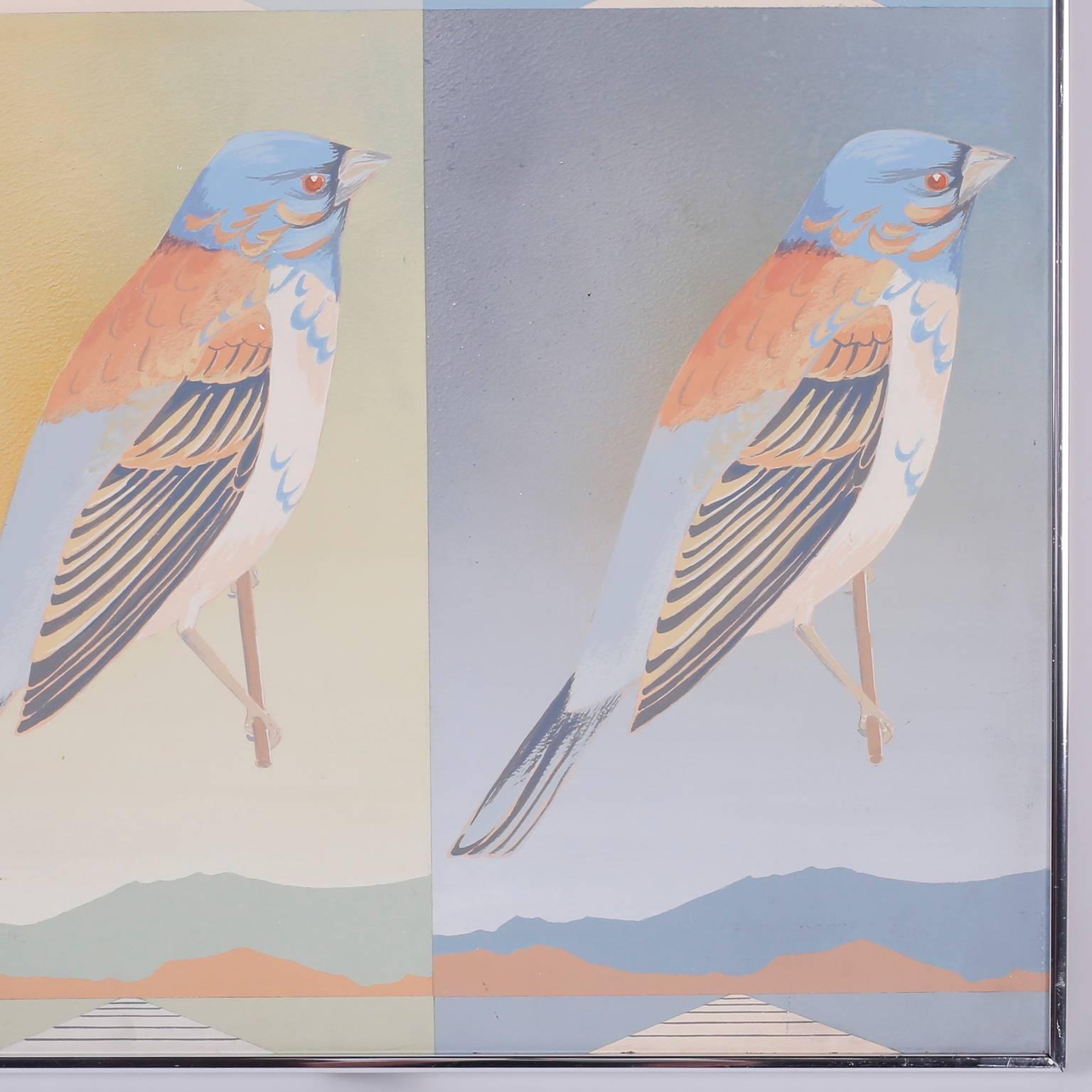 Modesistisches Acrylgemälde von Vögeln (amerikanisch) im Angebot