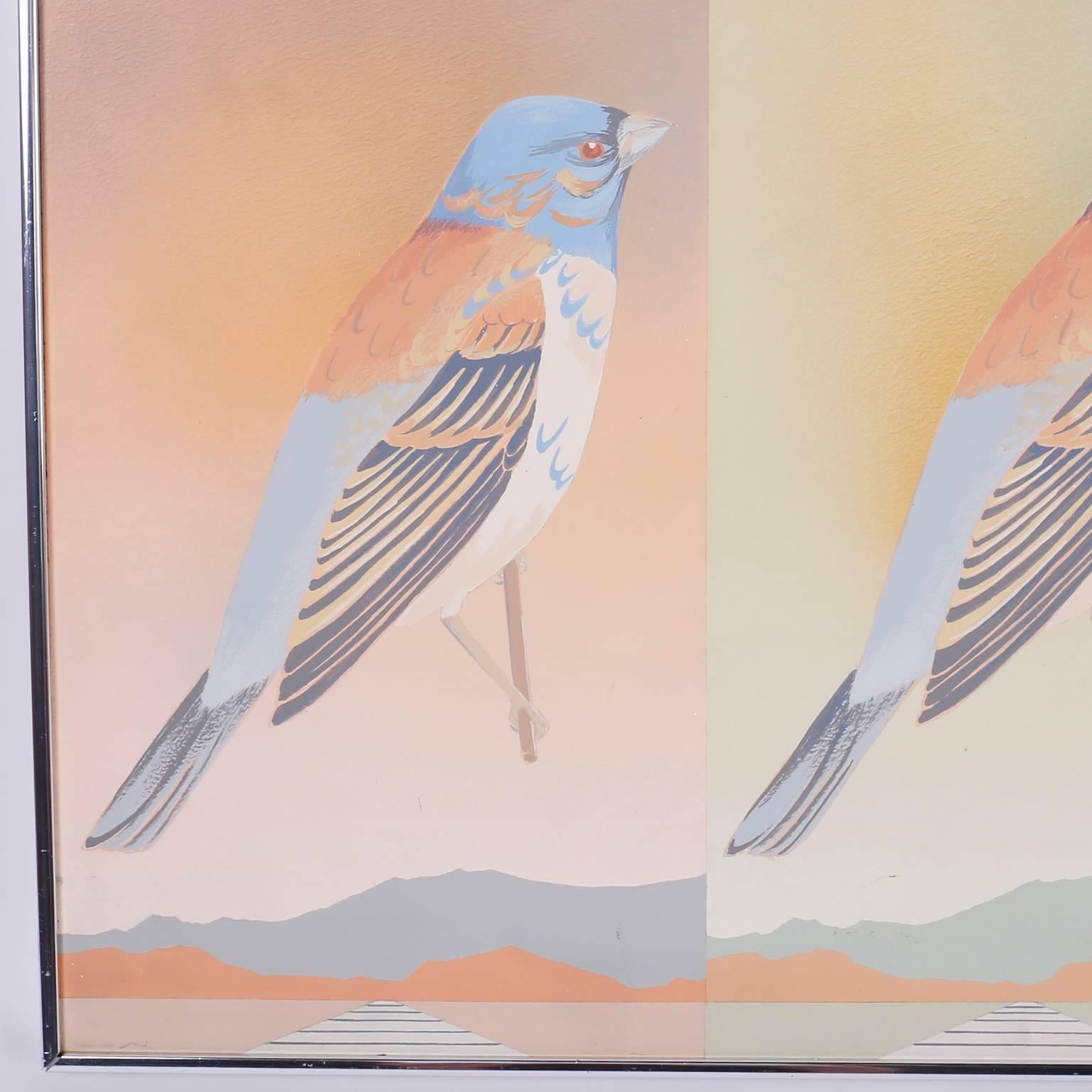 Modesistisches Acrylgemälde von Vögeln im Zustand „Gut“ im Angebot in Palm Beach, FL