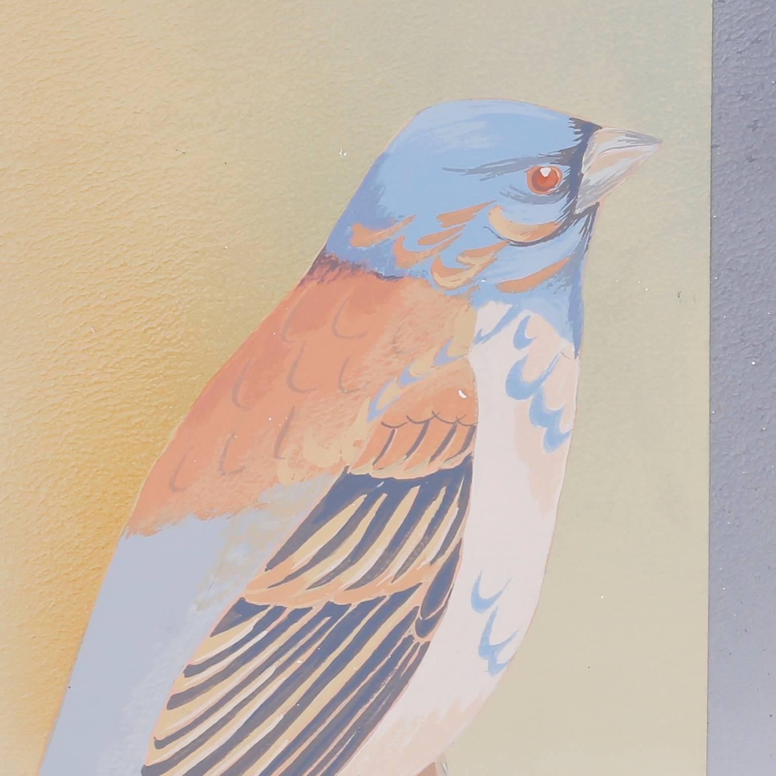Peinture à l'acrylique modérée d'oiseaux Bon état - En vente à Palm Beach, FL