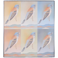 Vintage Moderist Acrylic Painting of Birds