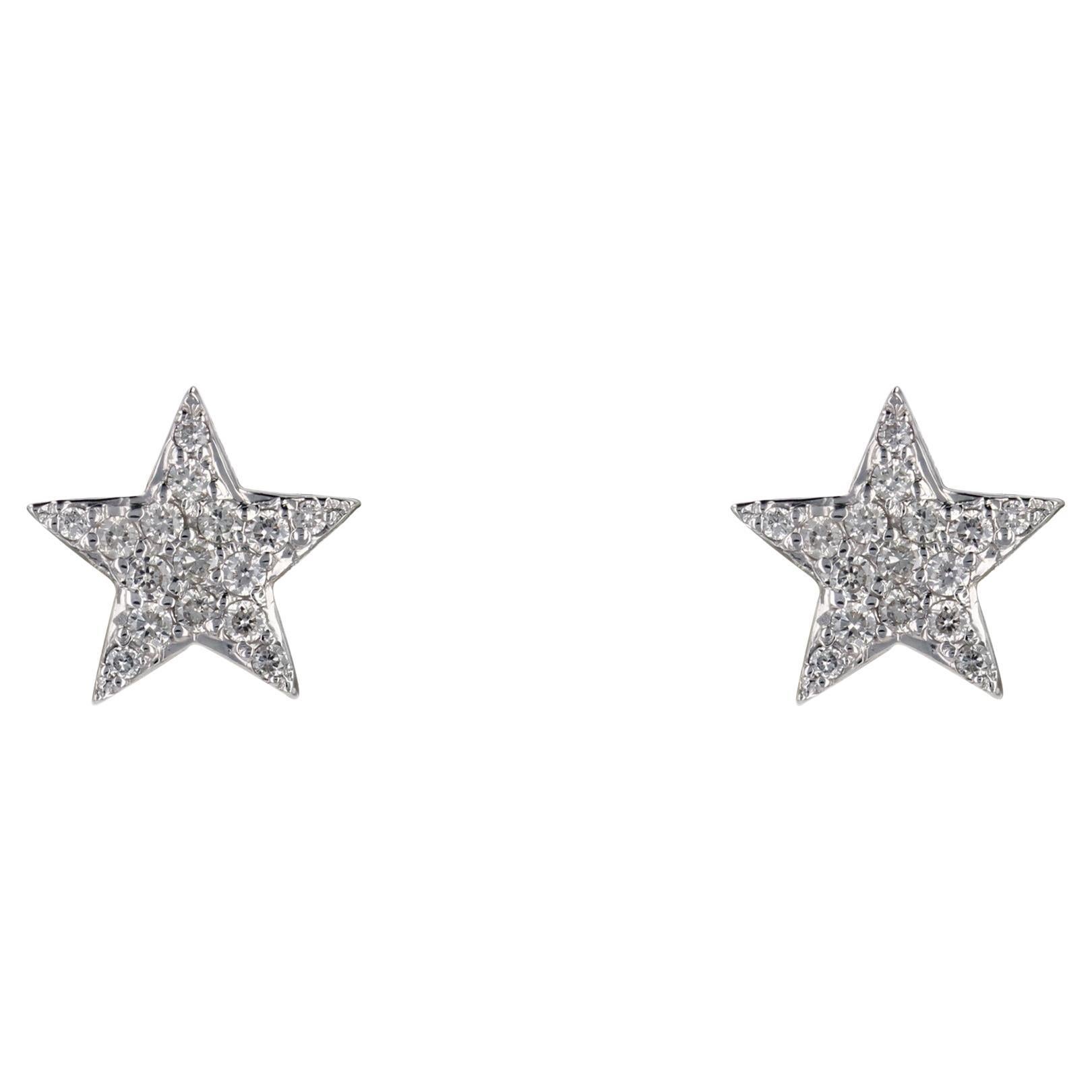 Clous d'oreilles étoile modernes en or blanc 18 carats avec diamants 0,15 carat