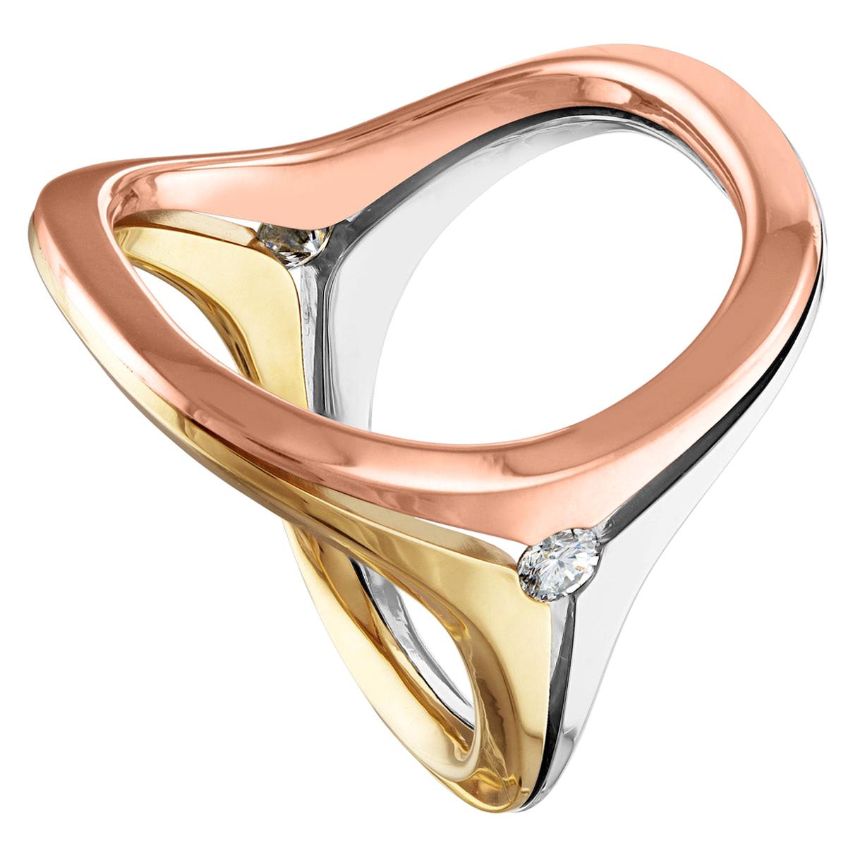 Modern 0.20 Carat Diamond Tri-Color Open Gold Ring For Sale