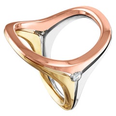 Modern 0.20 Carat Diamond Tri-Color Open Gold Ring