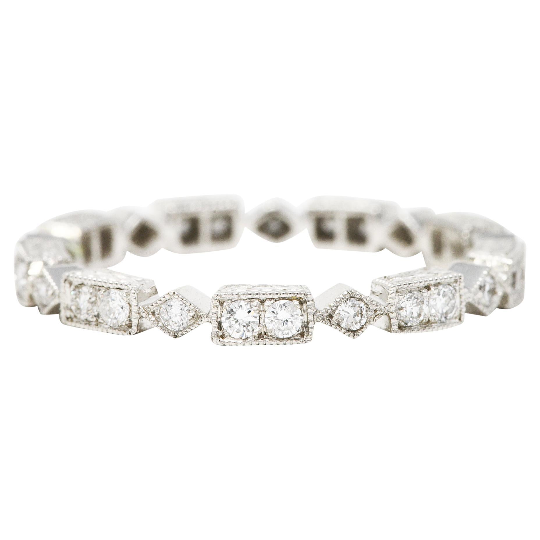 Moderner 0,31 Karat Diamant 18 Karat Weißgold Geometrischer Stapelring