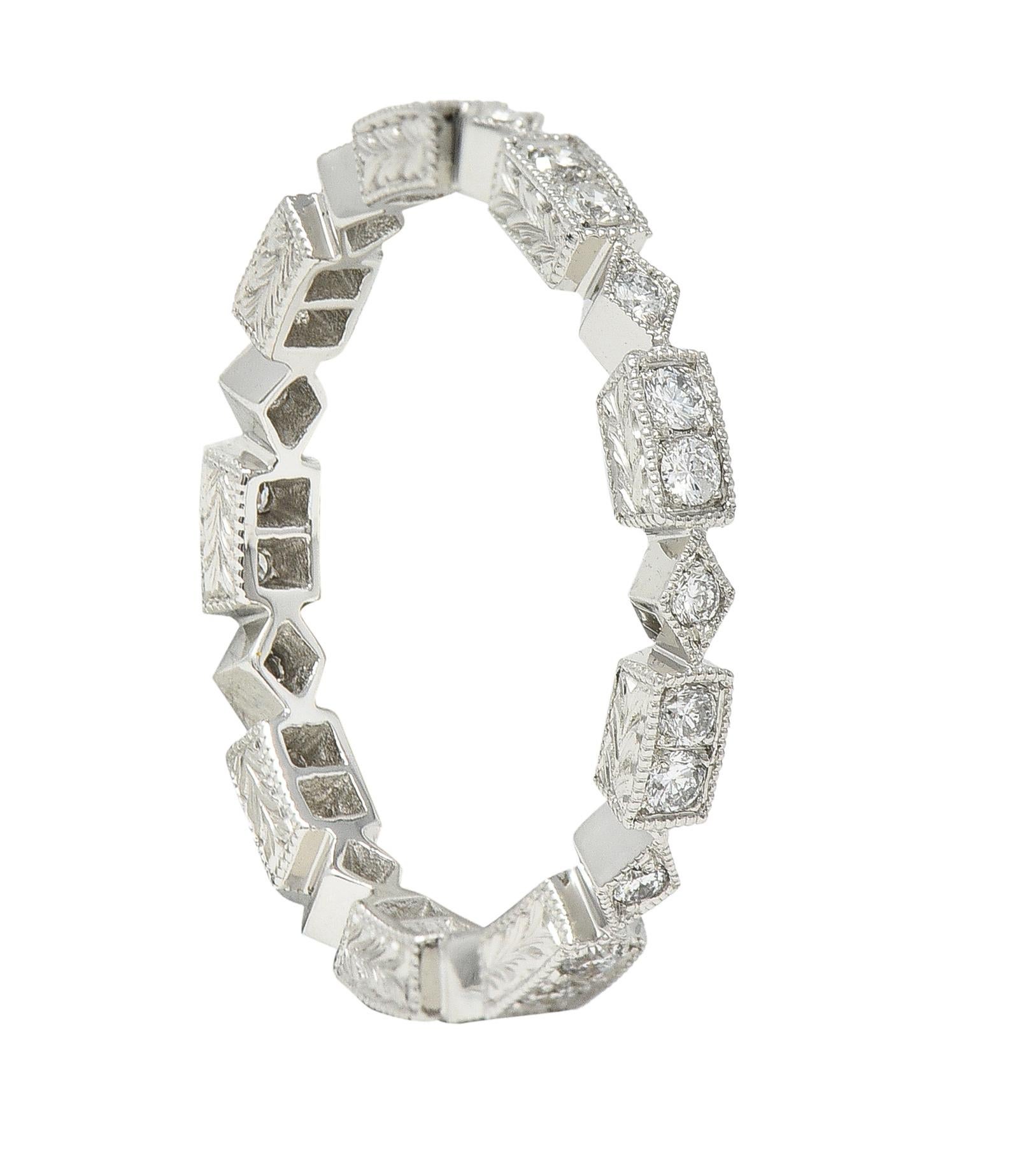 Modern 0.31 CTW Diamond 18 Karat White Gold Geometric Stacking Band Ring For Sale 3