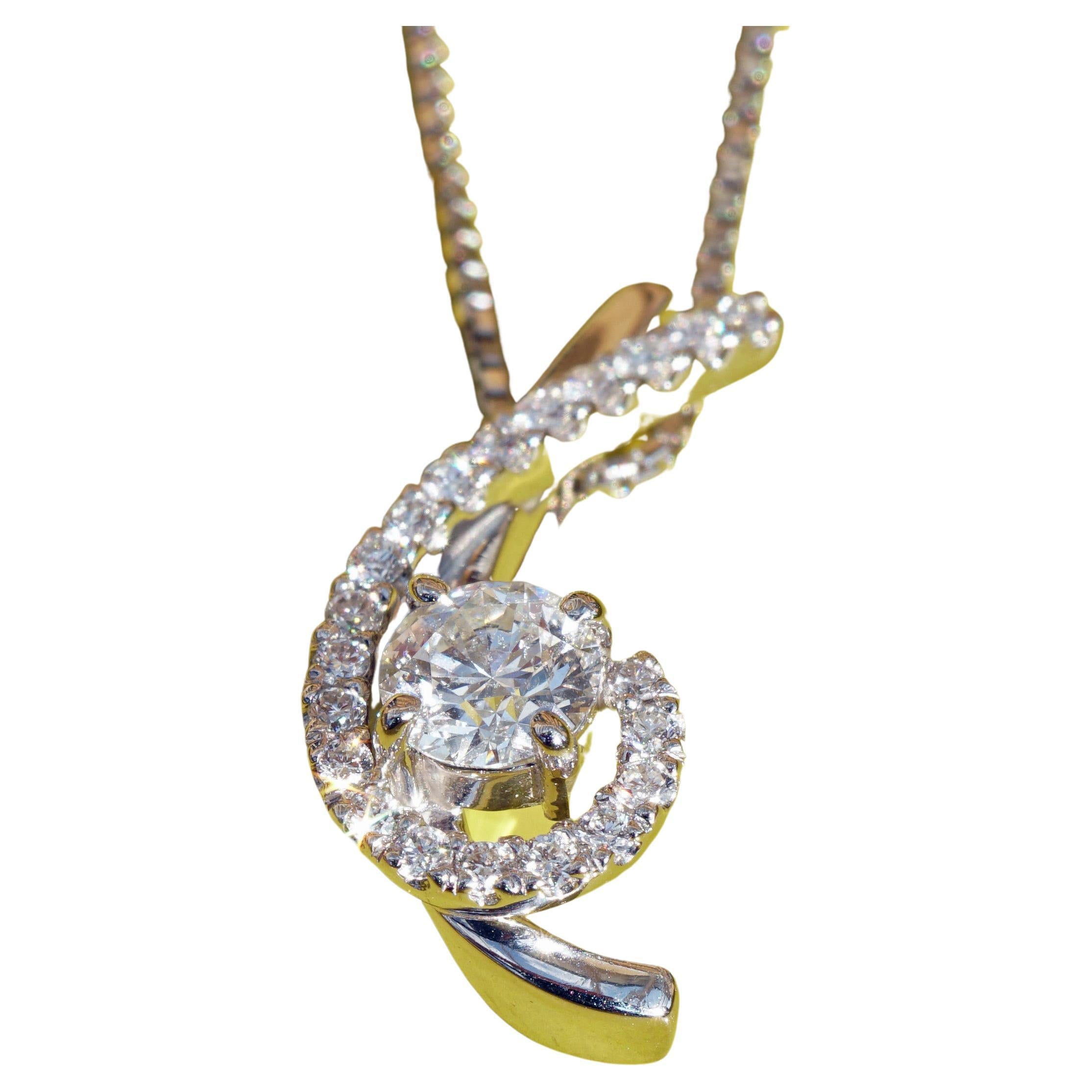 Ciondolo moderno a brillante solitario da 0,318ct e 0,14ct con catena W SI in platino