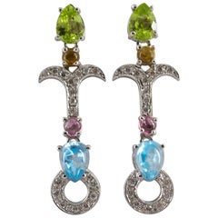 Modern 0.35 Carat White Diamond Citrine Amethyst White Gold Stud Dangle Earrings