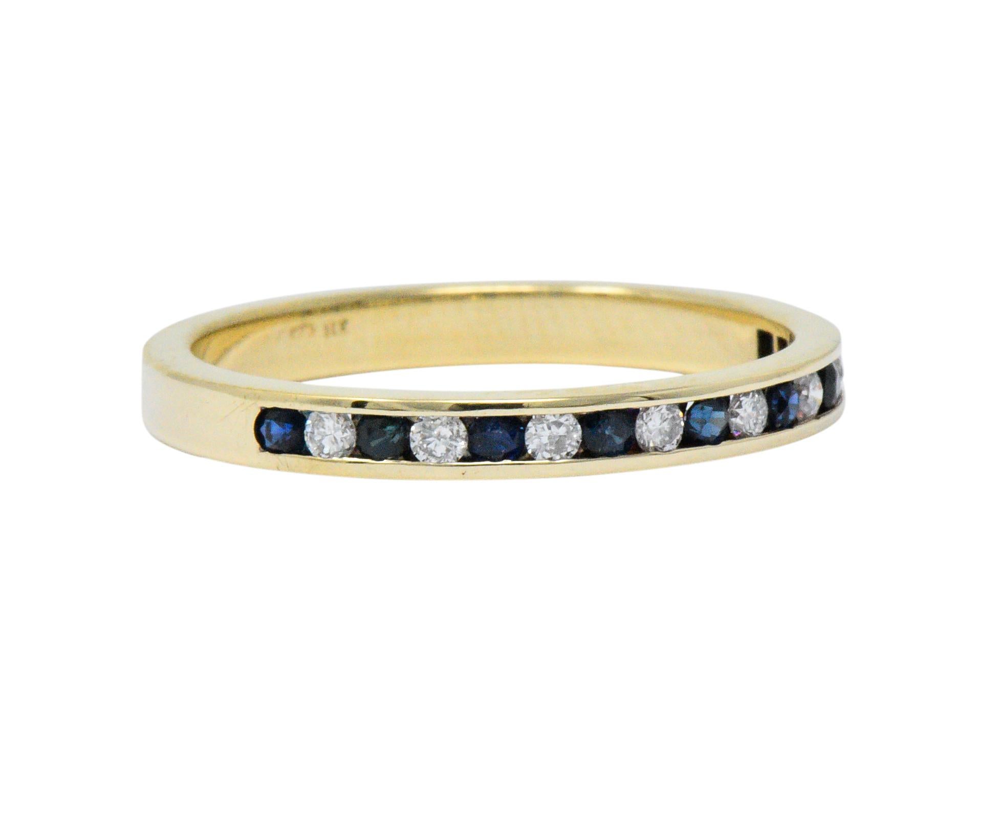 Round Cut Modern 0.41 Carat Diamond Sapphire 14 Karat Yellow Gold Band Stack Ring