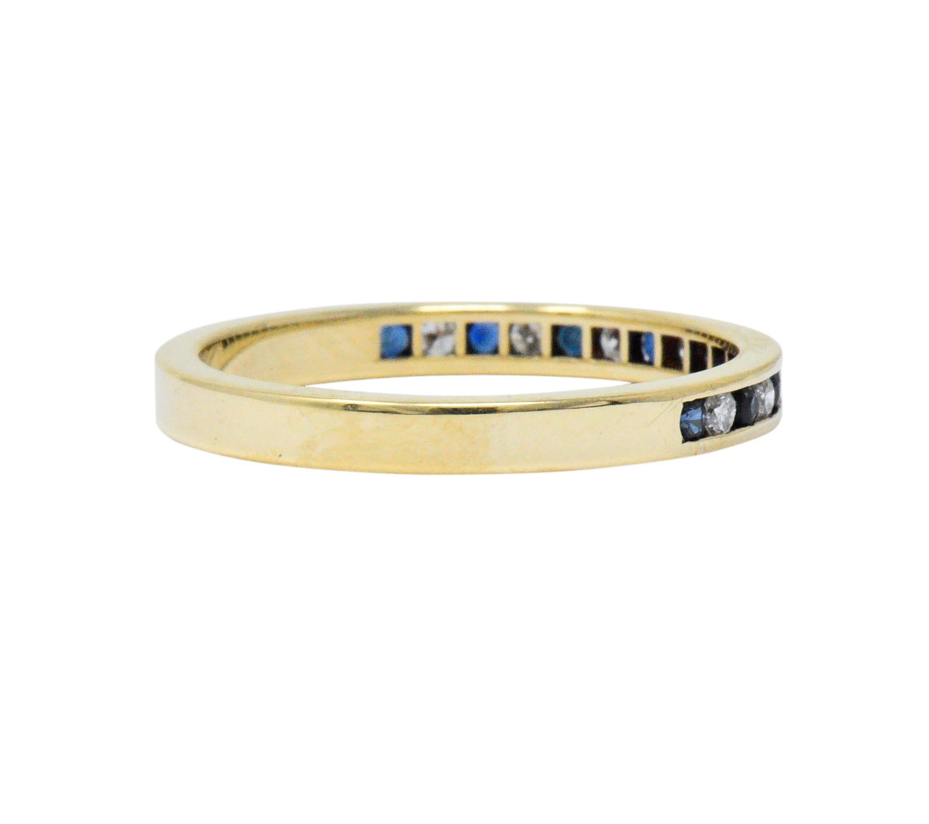 Modern 0.41 Carat Diamond Sapphire 14 Karat Yellow Gold Band Stack Ring In Excellent Condition In Philadelphia, PA