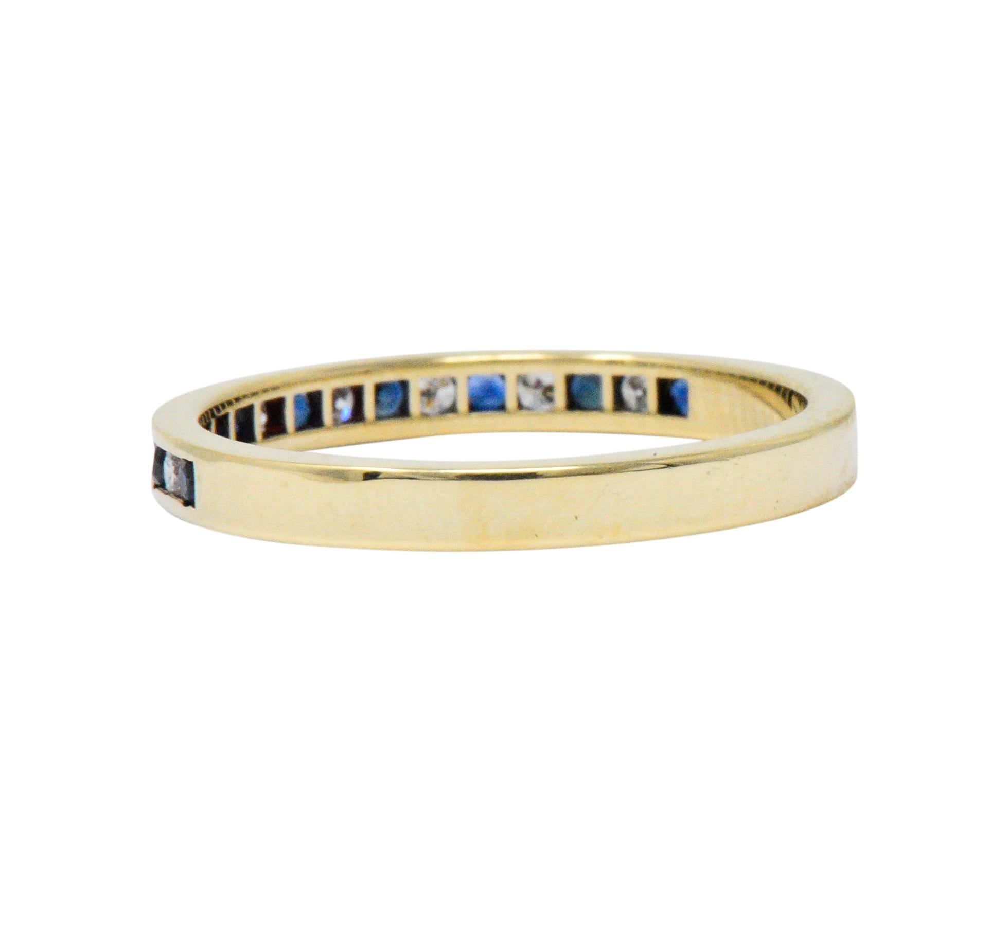 Women's or Men's Modern 0.41 Carat Diamond Sapphire 14 Karat Yellow Gold Band Stack Ring